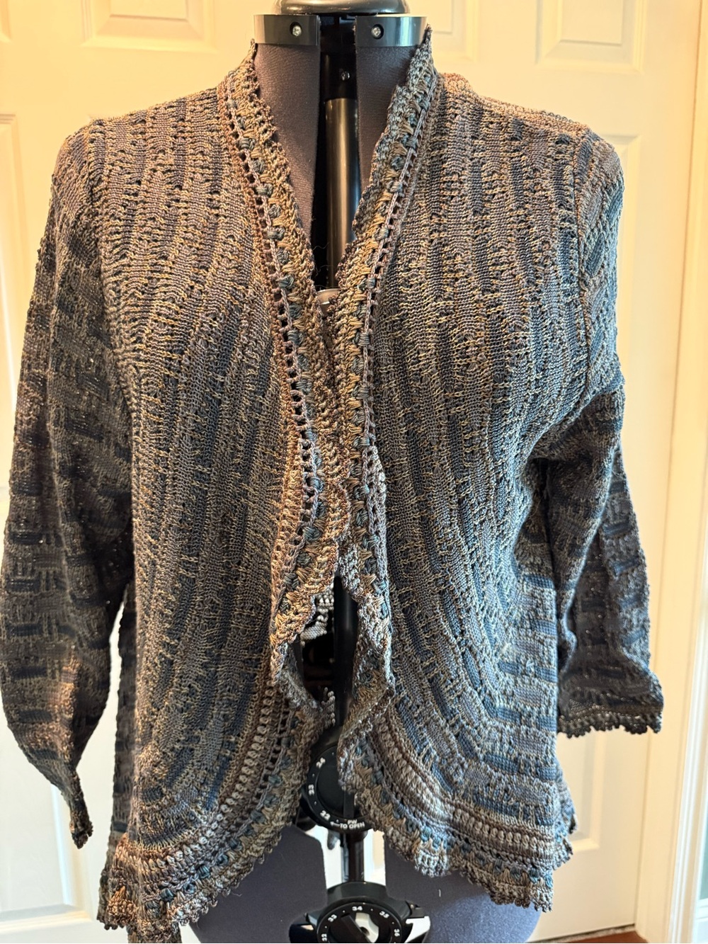 Peruvian Connection Open-Front Knit Cardigan in Charcoal